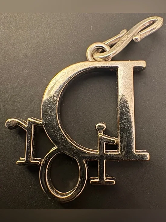 Christian Dior Logo Charm Pendant Silver Tone w/ 925 Detail Statement Piece - Picture 2 of 4